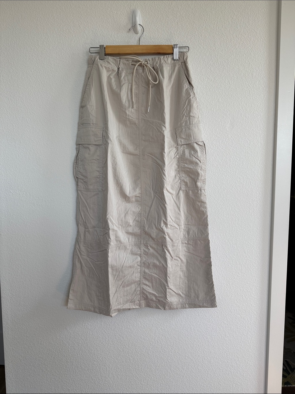 Zella Light Beige Drawstring Cargo Maxi Skirt